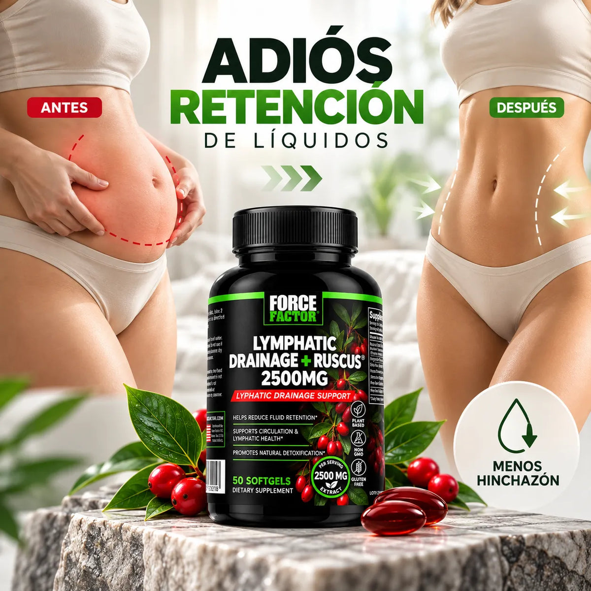 LYMPHATIC DRAINAGE + RUSCUS - SIÉNTETE MÁS LIGERO, CADA DÍA.