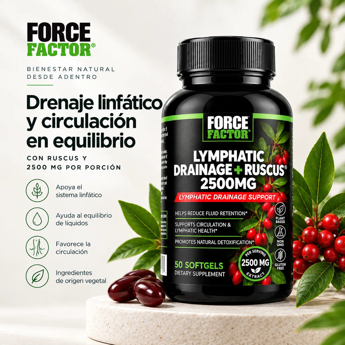 LYMPHATIC DRAINAGE + RUSCUS - SIÉNTETE MÁS LIGERO, CADA DÍA.