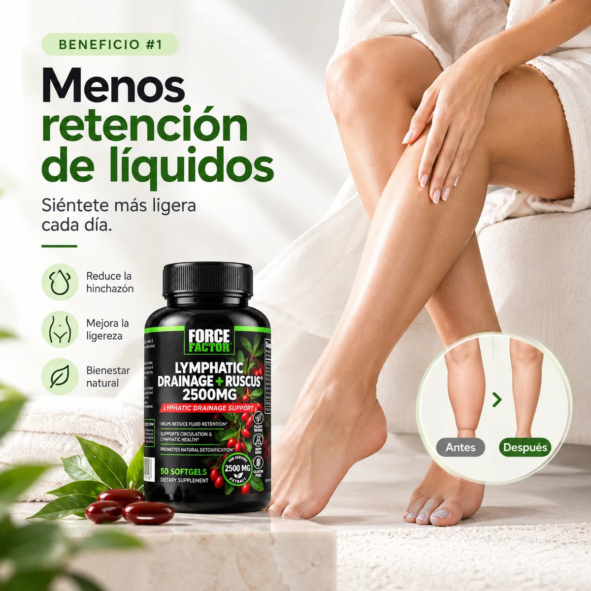 LYMPHATIC DRAINAGE + RUSCUS - SIÉNTETE MÁS LIGERO, CADA DÍA.
