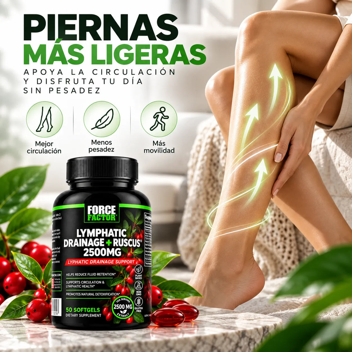 LYMPHATIC DRAINAGE + RUSCUS - SIÉNTETE MÁS LIGERO, CADA DÍA.
